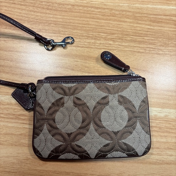 COACH Signature Brown Wristlet With Leather COACH Tag - Picture 4 of 8